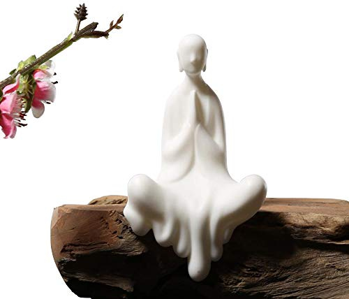 Kingzhuo Süße Buddha-Statue, Keramik, sitzend, schöne Skulptur, betende Hände, Meditation, Mönch-Figur, friedliche kleine Statue, Heimdekoration, Ornamente, handgefertigt, 10,2 cm hoch