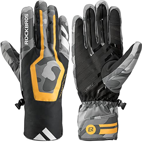 ROCKBROS Skihandschuhe Winter Sports Ski Snowboard Fahrrad Handschuhe Wasserdicht Extra Warm Anti-Rutsch Fingerhandschu für Herren M L XL XXL