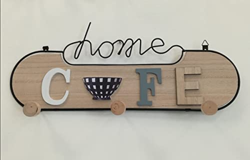 Kasahome Appendiabiti da Muro - Appendino Canovacci da Parete - Attaccapanni Decorativo in Legno e Metallo - Modulo con Scritta Home - Appendini per Mestoli Strofinacci Casa Cucina 44x19 cm