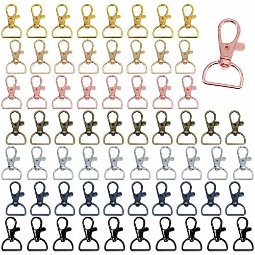 80er-Packung Drehkarabiner mit D-Ring; für Schlüsselanhänger, Schlüsselbänder, DIY- Zubehör, Bastelutensilien und die Geldbörse; (7 Farben, 3,8 x 2 cm)