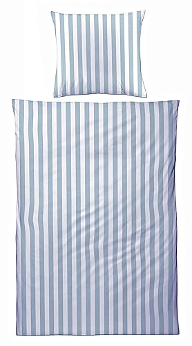 Carpe Sonno warme Biberbettwäsche 135x200 - Gestreifte Winter-Bettwäsche mit Reißverschluss aus 100% Baumwolle Flanell - Bettwäsche Set 135 x 200 mit Kopfkissen-Bezug - Streifen Blau Weiß