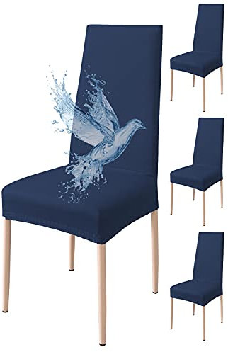 Poligino Coprisedia 4 pezzi, impermeabile, per sala da pranzo, fodera per sedia estensibile, universale, facile da installare, facile da pulire (blu, 4 pezzi)