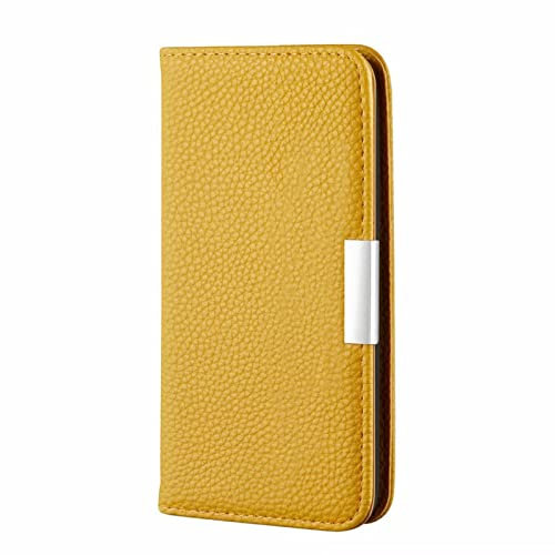 LAHappy Wallet Case for iPhone 13 Pro Max/13 Pro/13/13 Mini, Lychee Pattern TPU Leather Magnetic Closure Case with Flip Kickstand Function and Credit Card Slots Holder Cover,Yellow,13 6.1