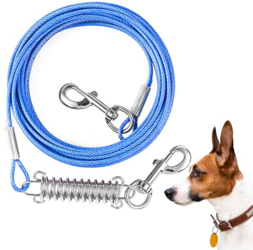 Mi Metty Dog Tie Out Cable, Chew Proof Dogs Runner Cable, Heavy Duty Dog Tether, Training Pet Leash for Large Dogs Up to 125lbs,Lead for Yard Outdoor and Camping (Blue, 10ft(3M))