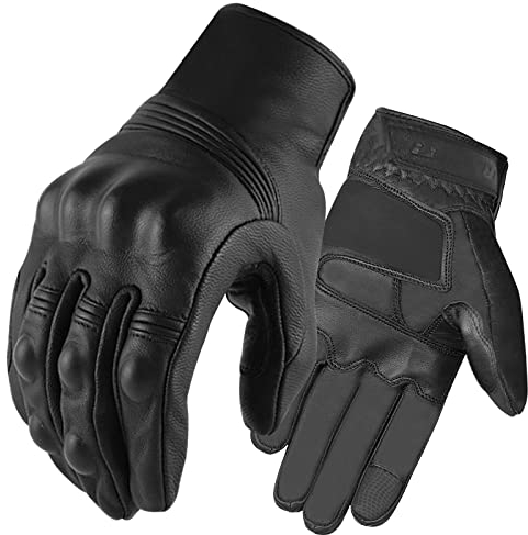 LOVMEAD Motorradhandschuhe Herren Leder Motorrad Handschuhe Herr Atmungsaktiv Touch Screen Fahrradhandschuhe, Schwarz Männer Professionelle Mountainbike MTB (XL, Schwarz)