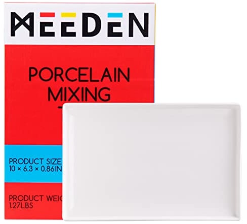MEEDEN Ceramic Tray Palette, Ceramic Artist Paint Palette, Porcelain Mixing Tray for Watercolor Gouache Painting, Large Mixing Area White Rectangle Tray for Painting Large Artwork