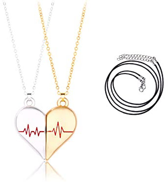 2 Stück Beste Freunde für Immer Halsketten Einzigartiges EKG Design, Halbes Herz Anhänger Passende Magnetische Halskette mit Zusätzlichem Wachsseil, Valentins Geschenk für Mädchen Paare Beste Freunde