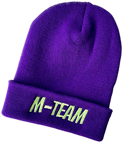 Schnoschi Lila Strickmütze mit breitem Umschlag (Beanie Mütze) mit Namen Bestickt für Herren, Damen, Jugendliche und Kinder