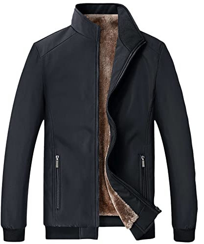 Jamron Uomo Inverno Giacca in Pile Caldo Colletto Rialzato Cerniera Intera Giacche Imbottite con Tasche con Cerniera Nero M