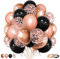 Eitolo Rose Gold Black Balloons 50pcs 12inch Metallic Chrome Rose Gold with Confetti Balloons for Girls Women Birthday Wedding Anniversary Engagement Bridal Shower Party Decorations