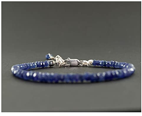 CAZARU Armbänder für Damen Blauer Saphir Armband Blauer Edelstein Perle 925 Silber Schmuck Armband Blau 20cm
