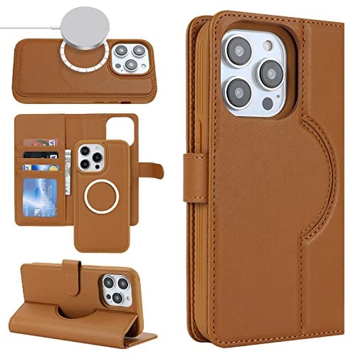 Cavor iPhone 13 Pro Max/12 Pro Max Case Magsafe With Card Holders,Flip Leather Wallet Case,[Detachable 2 in 1][Magnetic Closure],Phone Case for iPhone 13 Pro Max/12 Pro Max - Brown
