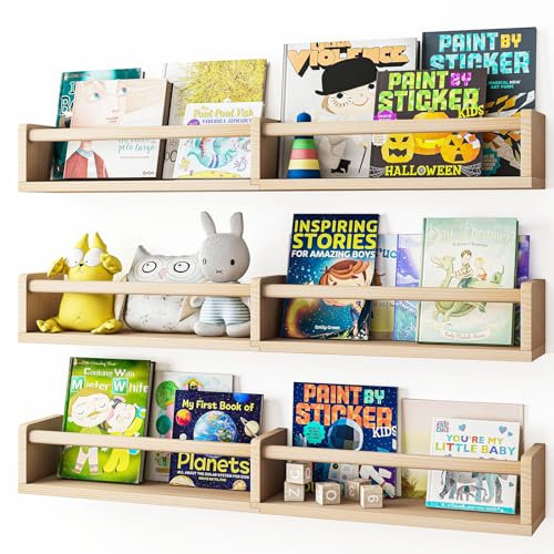Fixwal Bücherregale für Kinderzimmer, 81,3 cm, schwebende Bücherregale für die Wand, 3er-Set, Holz, Wandmontage, schwebende Regale für Babyzimmer, Dekoration und Spielzeugaufbewahrung (Naturholz)