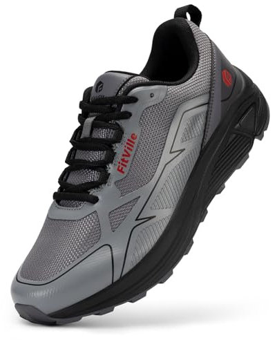 FitVille Scarpe Trail Running Uomo Pianta Larga Sneakers Leggere Scarpe da Corsa su Strada Trekking Sportive Outdoor Nero 41 EU Larga