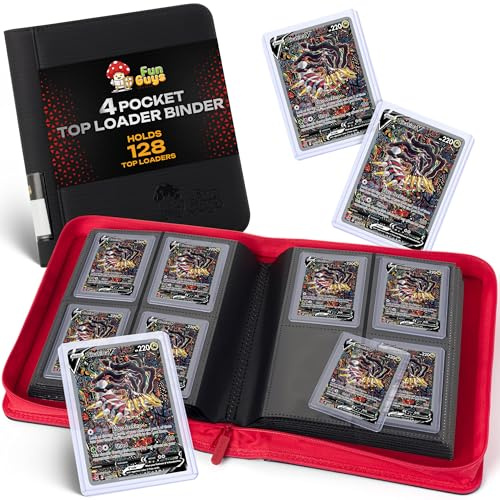 FunGuys Toploader Binder, Trading Card Binder Storage,128 4 Pocket Top Loader Pokemon Binder, Card Collection for Yugioh, MTG, TCG, Card Folders for Trading Cards