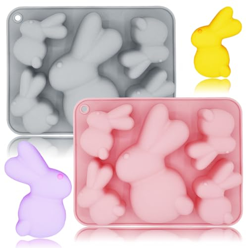 Ostern Silikonform, 2 Stück Ostern Kaninchen Silikonformen Gießformen, 3D Hasenform für Ostern, Osterhase Silikonform für Schokolade, Mousse, Gelee, Pudding, Wachsschmelze, Seife, Ostergeschenke