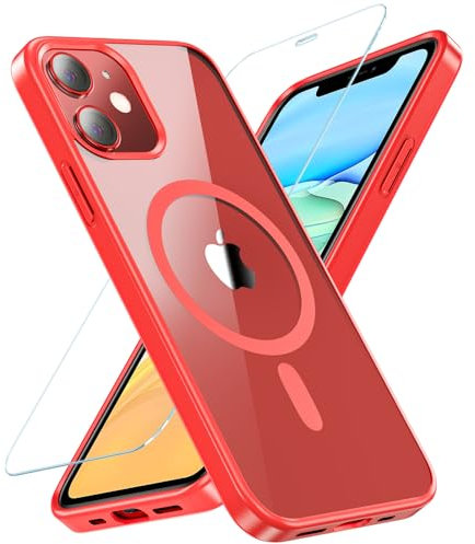 OWKEY Magnetic for iPhone 11 Case, [Compatible with MagSafe & Military-Grade Protection] with Screen Protector, Anti-Yellowing Shockproof Protective Phone Case for iPhone 11 6.1 Inch (Red)