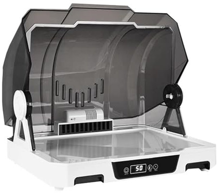 LBMED Airbrush Spray Booth, Hobby Paint Spray Drying Box with 90° Dust Cover and LCD Display, Adjustable 10-180min Timing and 20-50°C Temperature, 360° Circulation Ventilation, for Arts, Crafts