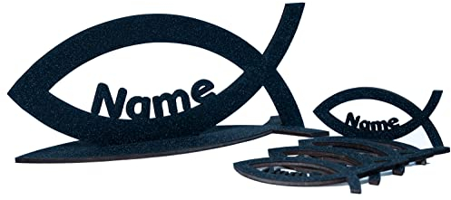 Waluna® Tauffisch Fisch inkl. 5 kleine Fische zur Taufe personalisiert mit Name Tischdeko ideal als Taufedeko Kommunion Deko Geschenk zur Konfirmation für Mädchen & Jungen in 12 Farben Holzfisch