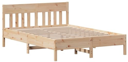 vidaXL Massivholzbett mit Kopfteil, Holzbett mit Sperrholzlatten, Doppelbett für Schlafzimmer, Bett Bettgestell, 160x200cm Massivholz Kiefer