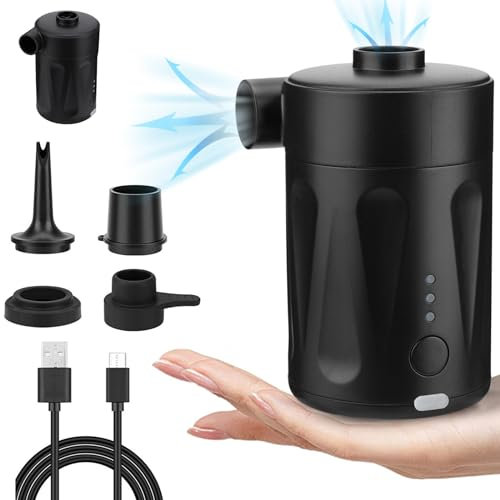 ONEVER 2000mAh Portable Air Pump with 4 Nozzles & LED Display Screen, Electric Inflator/Deflator for Pool, Paddle Boats, Camping, Swimming Ring