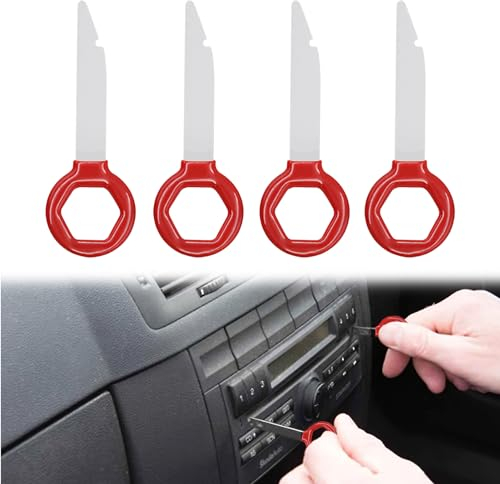 Ownkim 4 Stück Autoradio Entriegelungswerkzeug, Entriegelungsschlüssel, Autoradio Ausbauwerkzeug - mit Einer Vielzahl von Automarken kompatibel (rot)