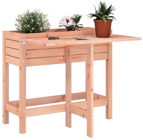 ZEYUAN Jardinière avec Dessus de Table Pliable Bois de Douglas Massif,Jardiniere sur Pieds,Bac avec Treillis,Jardiniere Terrasse