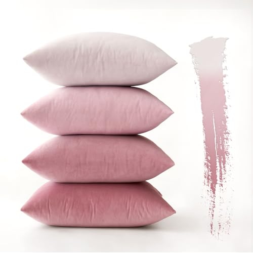 MIULEE Federe Cuscini Set di 4 in Velluto Copricuscini per Divano Camera da Letto Federa Quadrata e Decorativa in Tinta Unita Foedere Eleganti per Letto Matrimoniale Arredo 45X45 CM Serie rosa