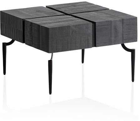 Wohnling Couchtisch Mango Massivholz 60x60x40 cm Quadratisch mit Metallgestell, Kleiner Sofatisch Würfel-Form, Wohnzimmertisch Couch Modern, Kaffeetisch Cube Schwarz