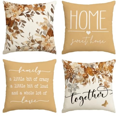 Artoid Mode Eukalyptus Blätter Blumen Herbst Kissenbezüge 4er Set, 45x45 cm Fall Together Family Zierkissenbezug Cushion Cover Couch Wohnzimmer Deko