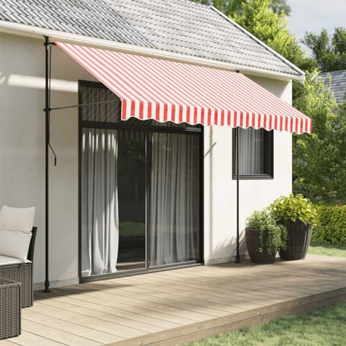 ShGaxin Markisenbespannung Rot und Weiß Gestreift 3x2,5 m, Bespannung Fur Markise, Bespannung Balkon, Sonnenschutz Bespannung, Ersatzbespannung - 367714