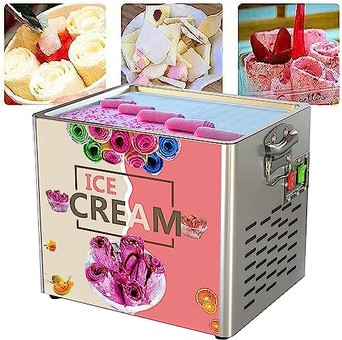 Máquina eléctrica para hacer rollos de helado de yogur frito, máquina de crema de yogur salteada de 330 W, con 2 palas para helado, helado enrollado casero fácil, para bares, cafeterías y confitería