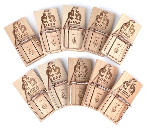Rovar Mausefallen aus Holz 10er Pack - Klassische Schlagfalle, Wiederverwendbare giftfreie Mäusefalle und Rattenfalle für drinnen und draußen