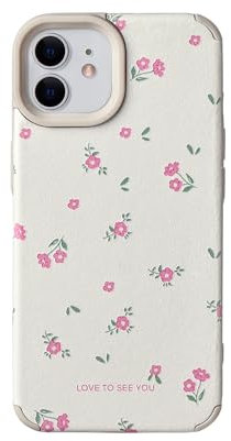 Fycyko Compatible with iPhone 12 iPhone 12 Pro Case Cute Flower Floral Pattern Aesthetic Design for Women Girls Soft TPU Silicone Shockproof Phone Cover for iPhone 12/12 Pro -Beige