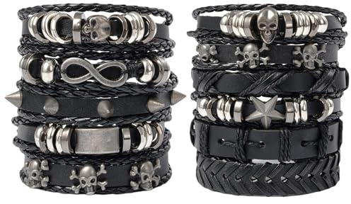 BDSHUNBF 2 Set Geflochtene Lederarmbänder, Rock Accessoires, für Männer Frau Manschette, Kostüm Geschenk