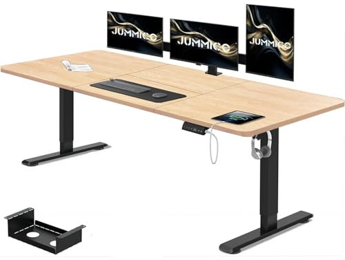 JUMMICO Höhenverstellbarer Schreibtisch 200 x 80 cm mit Kabelwanne, Höhenverstellbar Elektrisch Stehpult mit USB-Buchse, Computertisch, Ergonomischer Steh-Sitz Tisch, Bürotisch, Beige