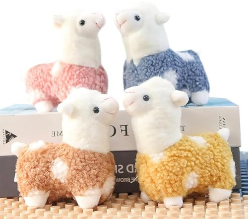 FHBHJNATC Alpaka Geschenk, 4 Stück Plüschtier Kuscheltier, Mini Lama Schlüsselanhänger Mit Schaf Tier