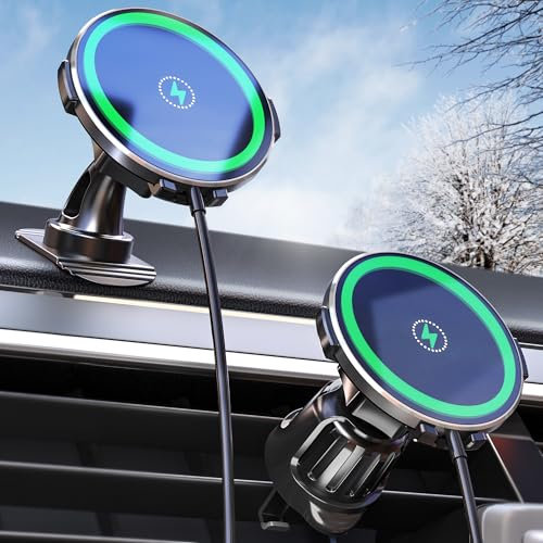 Hoonyer 9W Mag-Safe Kfz-Halterung mit Ladefunktion für iPhone, 15W Magnetisches Wireless-Ladegerät für Android-Smartphones, Kompatibel mit Lüftungsschlitz- und Armaturenbrett-Haltern.