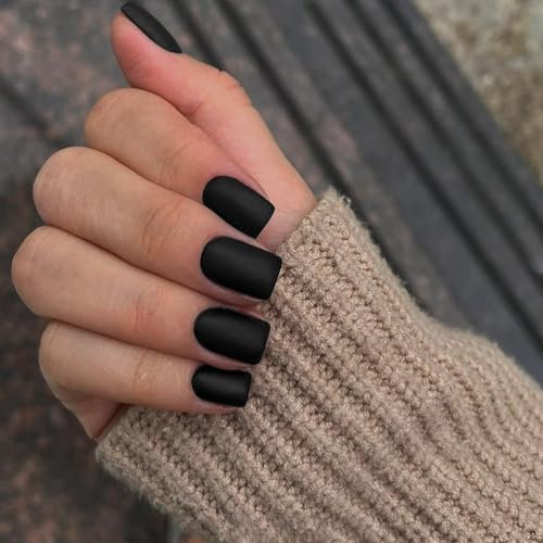 SXVME Matte Black Press-on Short Square Classic Gel Fake Nails - 24 Pcs Reusable Stick-on Nails for Women Daily Wear
