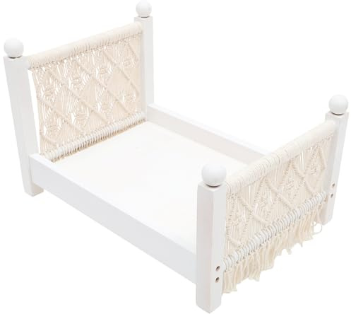 TINEASUR Weiße Babyfotografie Requisite Babybett und Baumwollseil Tragbar und Leicht für Neugeborene und Kinder Fotoshooting Zubehör