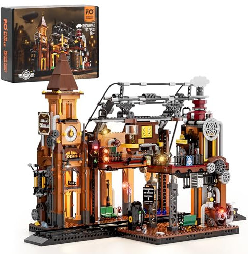 FUNWHOLE Bahnhof Beleuchtungs-Bauklötze Set - 1917 Teile LED-Beleuchtungs-Modular-BAU Modell Set für Erwachsene und Jugendliche