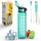 K-MART Sports Water Bottle with Straw and Time Marking, and 32OZ Capacity - Motivational and BPA-Free Bottle for Running, Gym, Yoga, Outdoors, and Camping (Style-1, Light Green)