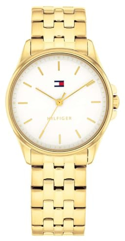 Tommy Hilfiger Uhr mit DREI-Zeiger-Quarzwerkfür Damen mit Goldfarben Edelstahlarmband - 1782773