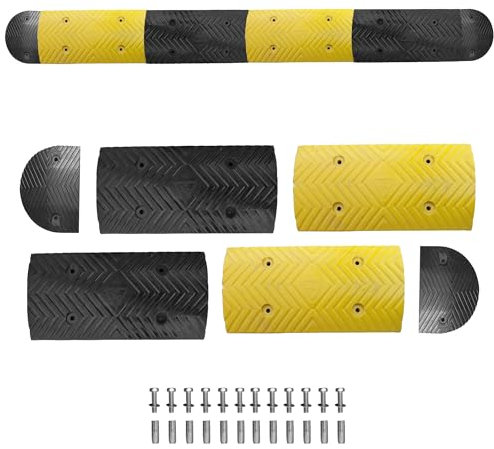 Pack Completo – Reductor de Velocidad Vial 35mm de Alto con Tornillos – Badenes de Goma para Rampa Garaje, Suelo, Carretera, Aparcamiento o Parking– Badenes para Garaje Resistentes - Alta Visibilidad