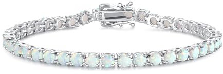 FANCIME Tennisarmband aus Solide 925 Sterling Silber mit Opal Romantisches Hochzeit Braut Tennis Armband Geschenk Schmuck für Damen Mädchen