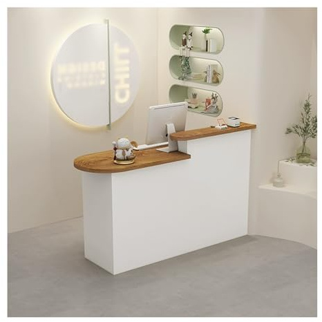 QWEASDF Comptoir de réception Moderne et Petit，comptoir de réception avec tiroirs avec Armoire，Comptoir Accueil Salon De Beaute ， +Vitrine en Verre trempé，Forme Unique(F,L80CM/L31.4IN_R)