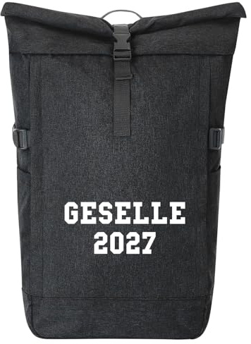 Huuraa Kurierrucksack Geselle 2027 Ausbildung 30-44 Liter Black Melange Fairtrade Rolltop Rucksack Geschenkidee