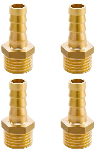 Schlauchtülle Ag G3/8(DN10, Ø16,2mm) x 10mm Tülle, 4 Stück, Messing | Schlauchnippel Verbinder, 10mm Widerhaken x G3/8 Zoll Rohradapter, Schlauchtülle Verschraubung für Rohranschluss