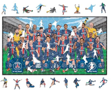 Iconic Puzzles - PSG-Team „Triple Winners“ 2024/25, offiziell Lizenziertes Holzpuzzle, 100% nachhaltig, Geschenk für Erwachsene und Kinder, Größe L, 500 Teile