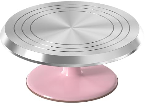Riccle 12 Inch Pink Aluminum Alloy Revolving Cake Stand for Cake Decorating | Rotating Cake Turntable for Cake Decorating, Baking, and Cake Decorating Supplies